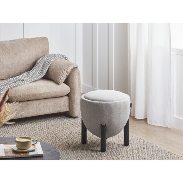 Pouffe ARCHIE Faux Linen Grey 47 cm 47 cm 48 cm