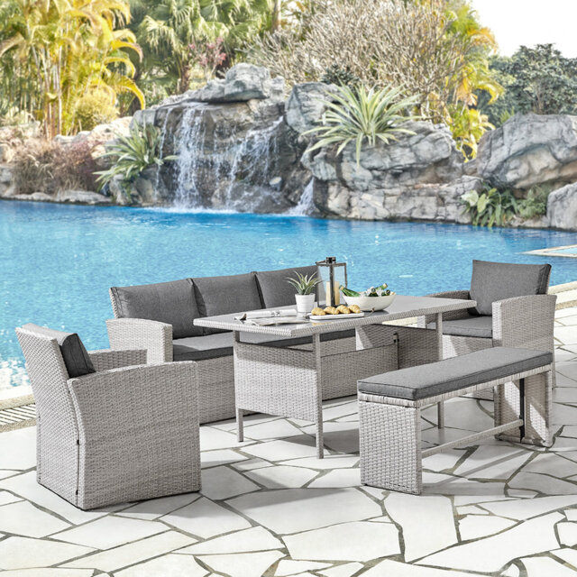 Two Tone Grey Rattan Dark Grey Cushions 5 Pcs Sofa Garden Furniture