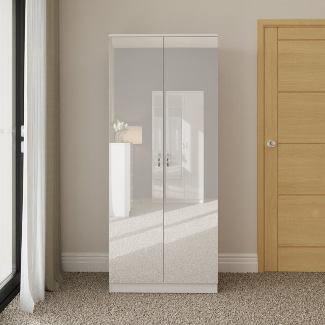 Brendle 2 Door Wardrobe - High Gloss Front, Soft Close Doors, Polished Metal Handles
