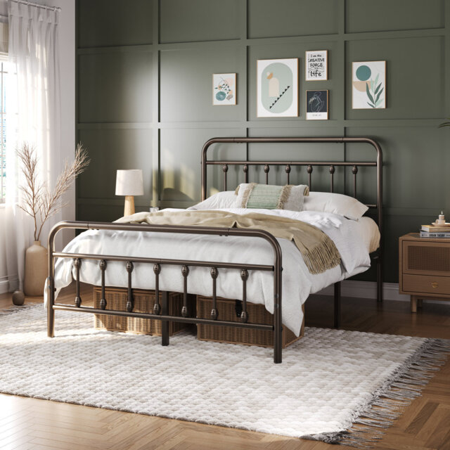Metal Bed Frame with Vintage Headboard