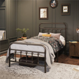Metal Bed Frame with Vintage Headboard