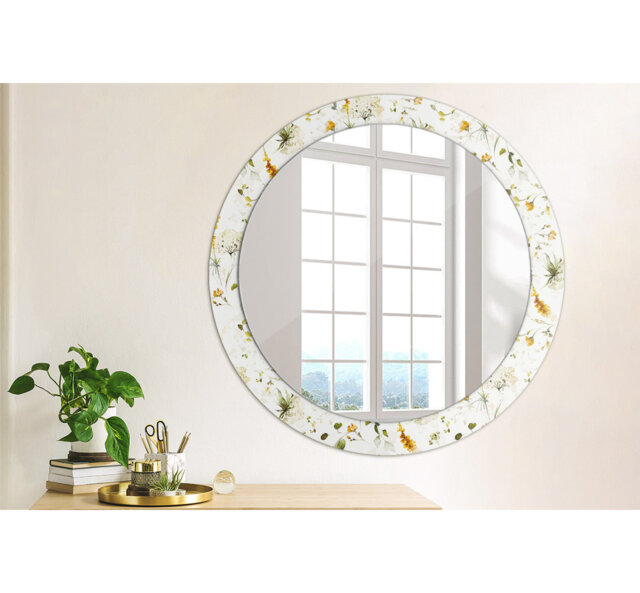 Huldar Round Glass Framed Wall Mounted Accent Mirror in White/Yellow/Green