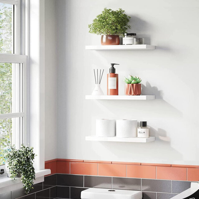 Set Of 3 Floating Shelves,Wall Mounted Storage Shelf,White Finish Wall Mount Shelf Sets.Wood Wall Shelves For Decor And Display,Be Usecfor Kitchen, Ba