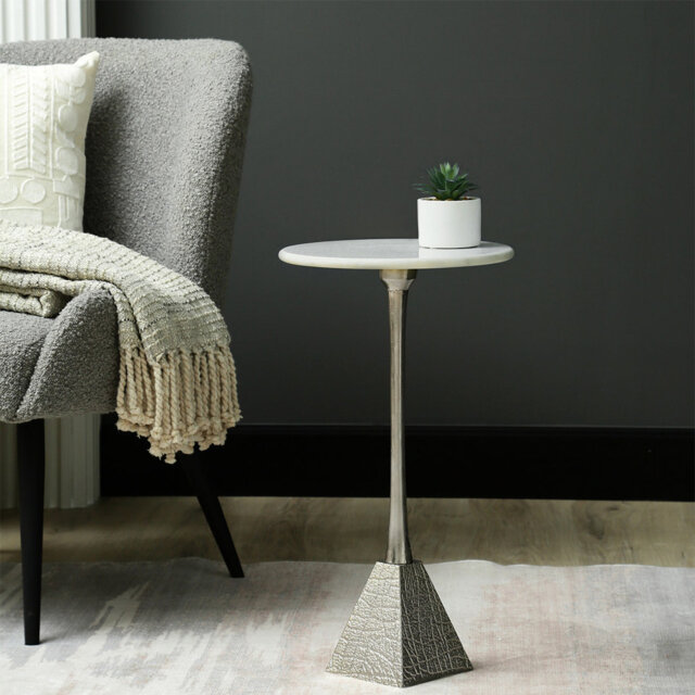 Marble Top Round End Table for Living Room Furniture, 55cm Tall Metal Sofa Side Table, Bedside Table