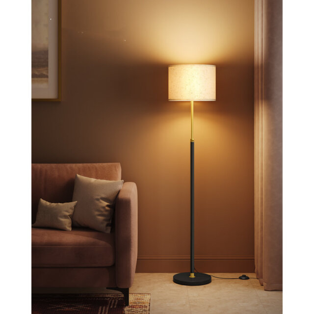Floor Lamp For Living Room, Adjustable Height 140-170 Cm, Modern Standing Lamp With Foot Switch, Fabric Lampshade, E27 Socket, Gold And Black