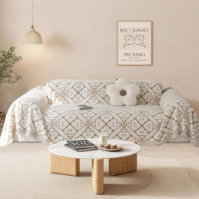 Sofa Cover For 3 Seater, L Shaped Sofa Cover With Tassel, 180 X 300Cm, Brown