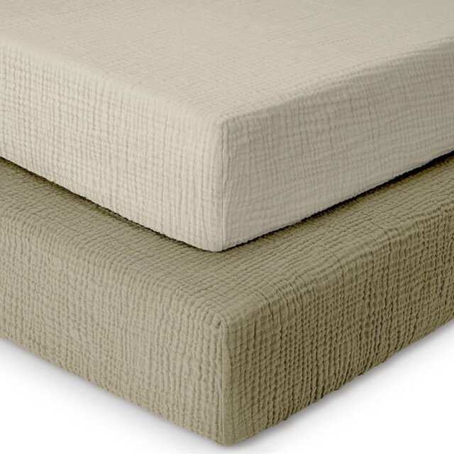 100% Cotton Muslin Cot Fitted Sheets 2 Pack- Soft & Breathable, for Boys & Girls, Baby Mattress Sheets