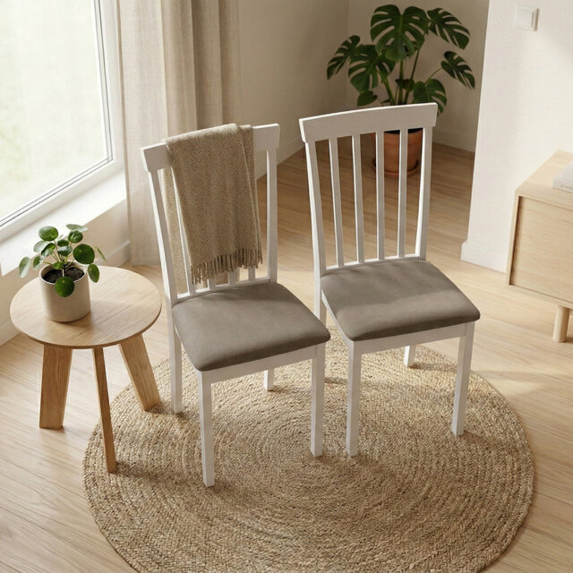 Parsons Dining Chair, Set of 2, Solid, White, High 47cm, Velvet Grey Upholstered