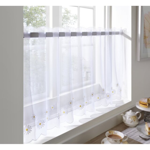 Macedonia Daisy Embroidered Slot Top Sheer Single Voile Panel