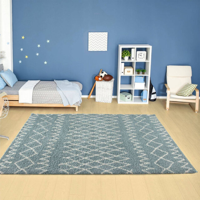 Moroccan Shaggy Collection Rugs Moroccan Design in Duck Egg Blue/Ivory
