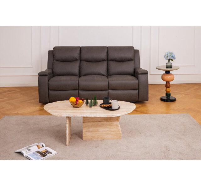Lakendric 204Cm Faux Leather Pillow Top Arm Reclining Sofa