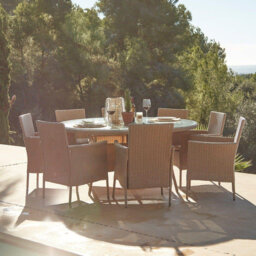 Dubose 8 Seater Rattan Round Garden Dining Set with Parasol