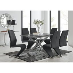 Eubanks Modern High Gloss Extendable Dining Table Set with x6 Luxury Faux Leather Dining Chairs