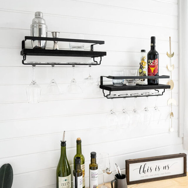 Dory 2 Bottle Wall Mounted Wine Bottle & Glass Rack