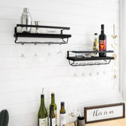 Dory 2 Bottle Wall Mounted Wine Bottle & Glass Rack