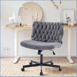 Office Chair with 5 Wheels, Adjustable Height & Armless Vanity Chair with 300 Lbs Capacity, Wide Criss-Cross Cute Fuzzy Desk Chair for Women/Men, Faux