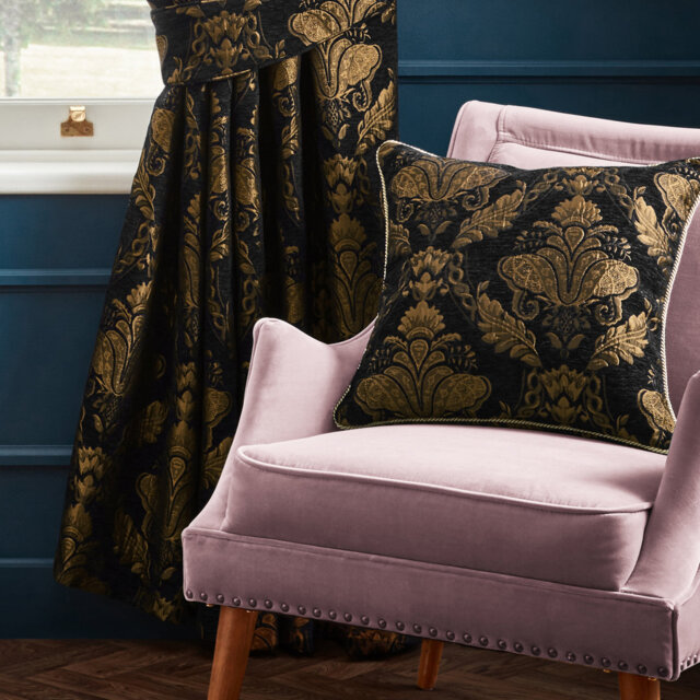 Shiraz Floral Black Square Throw Cushion With Filling