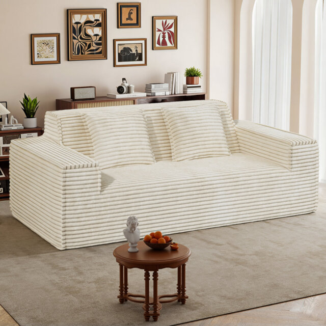 Corduroy 2-Seater Sofa, 635kg Heavy Duty Capacity, Soft Breathable Pet-Friendly Fabric, High-Resilience Foam, Wide Armrest Ergonomic Design