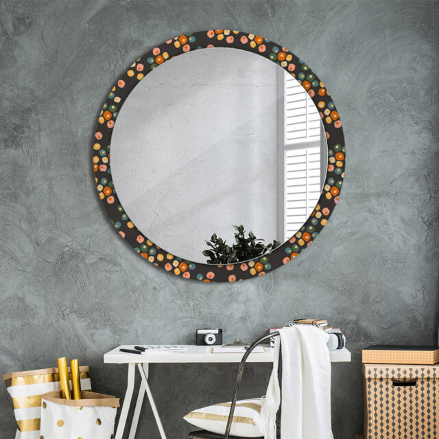 Huldar Round Glass Framed Wall Mounted Accent Mirror in Black/Yellow/Pink