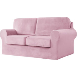 Sofa Cover With Separate Seat Cushions And Backrests Stretch Velvet Sofa Slipcover Couch Covers Furniture Protector Split Combined (Pink,Large 3-Seat