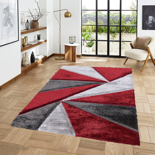 Todi Rug Carpet Runner Mat Geometric Machine Tufted Red Area Rug