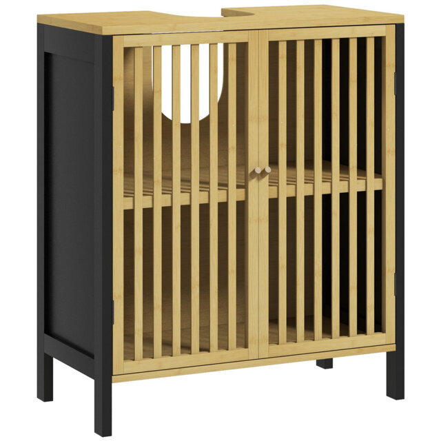 Under Sink Storage Cabinet 60*30*70 cm Bamboo 1 Piece Bathroom Vanity Base Natural Wood with Adjustable Shelf