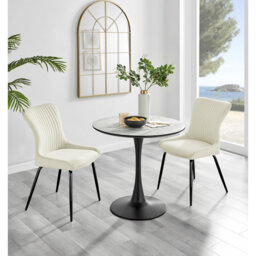 Eubanks White Marble Effect Melamine Round 80cm Dining Table And Chairs - 2 Velvet Dining Chairs