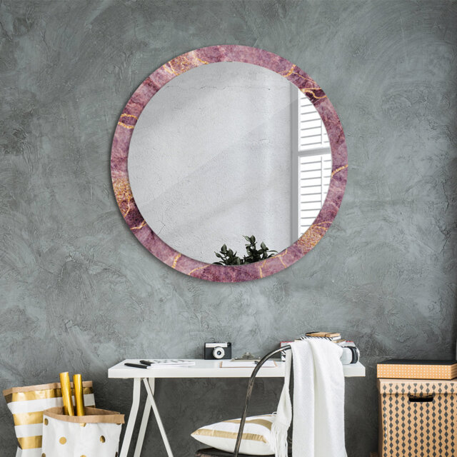 Huldar Round Glass Framed Wall Mounted Accent Mirror in Purple/Gold
