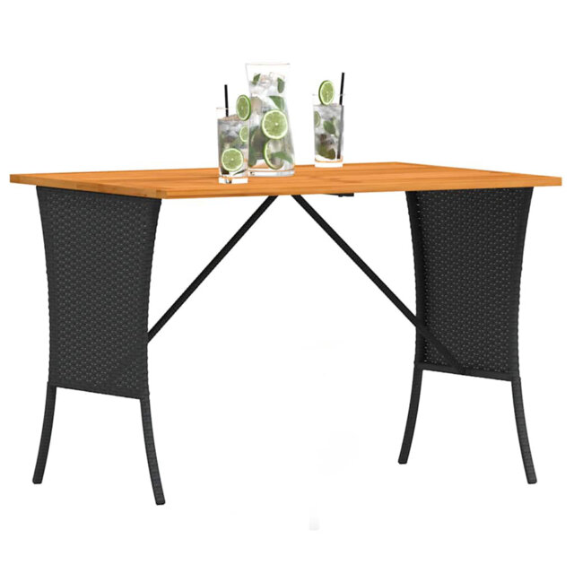 Garden Table With Acacia Wood Top 105X75x72 Cm Poly Rattan