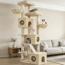 Tall Cat Tree, 211cm Multi-Level Cat Tower Large Cats - Cat Furniture with 7 Scratching Posts, 3 Spacious Condos, 2 Platforms, 2 Scratching Ramp, Bask