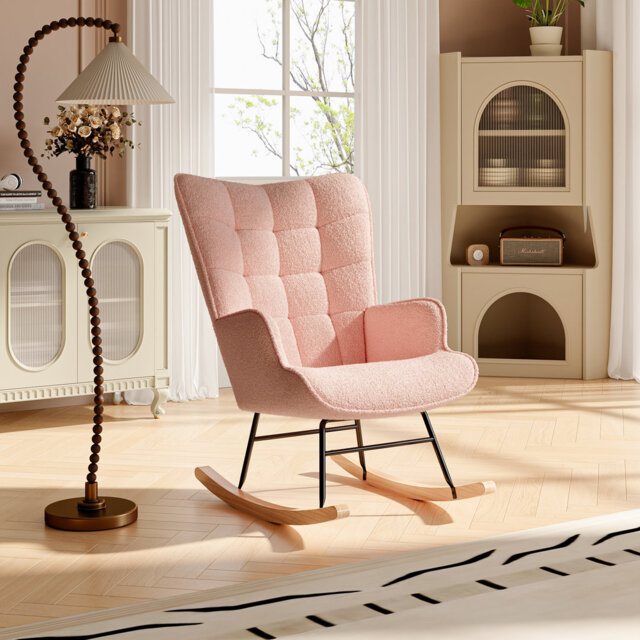 Teddy Fabric High Wingback Rocking Chair â Cosy Nursery & Living Room Accent