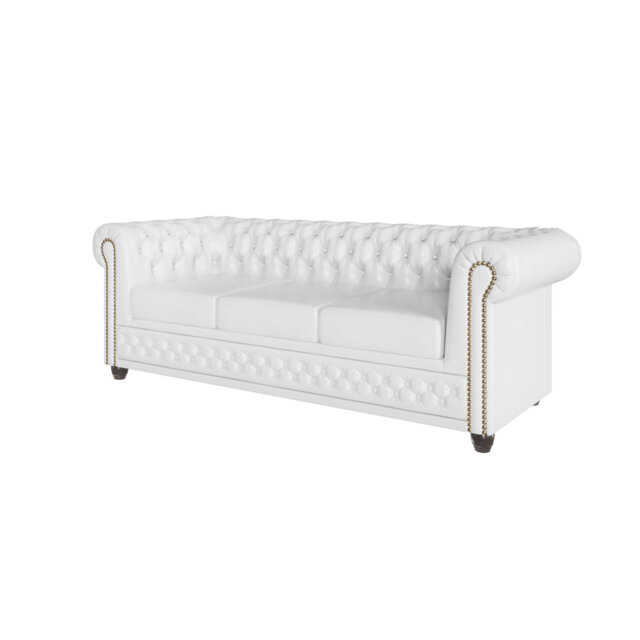 Chesterfield Sofa 3 Seater with Sleeping Function Made of Vegan Leather with Solid Wood Legs