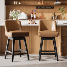Swivel Upholstered Bar Stool with Solid Wood Frame