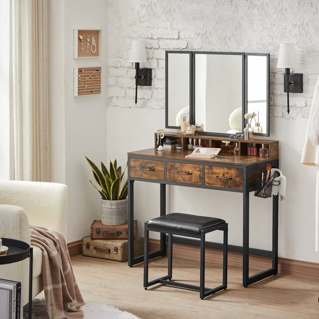Sagar Dressing Table with Mirror And Stool Vanity Desk Bedroom Furniture