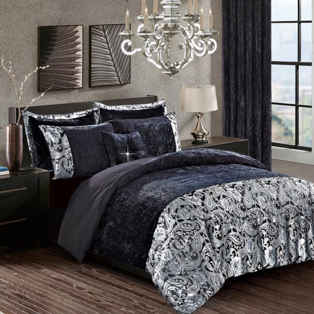 Santiago 3 Piece Crushed Velvet Duvet Cover Set Ultra Soft Luxurious and Easy Care Bedding