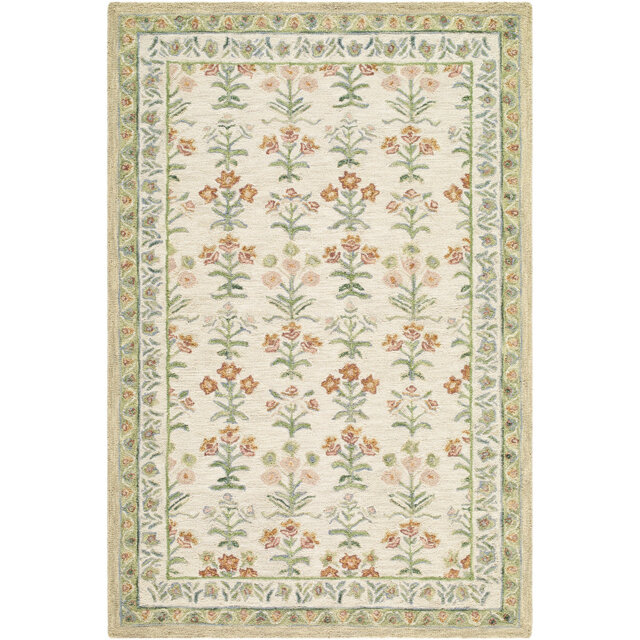 Fairfax-Hand Tufted Yellow Green Beige Pink Wool Global Living Dining Bedroom Rug