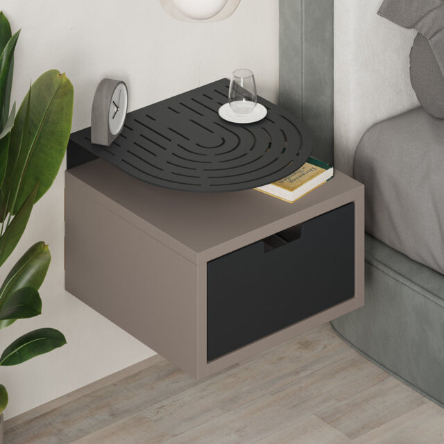 Ailana Floating Bedside Shelf with Drawer and Metal Round Shelf