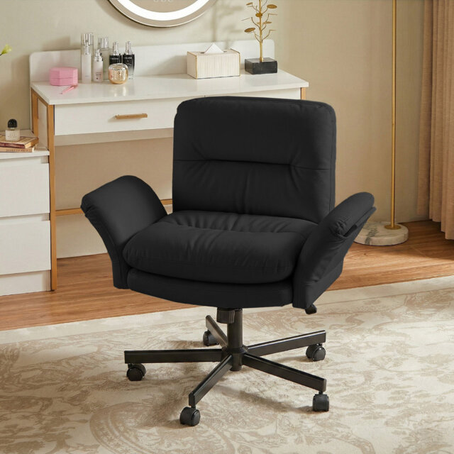 Office Chair Criss Cross Chair with Flip-Up Arms, Comfy Computer Chair with Side Pockets