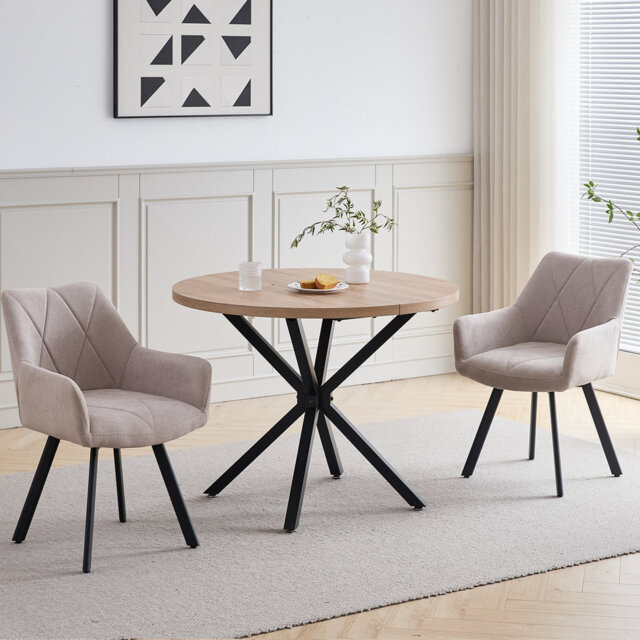 Nordic Style Swivel Dining Chairs With Arms, Fabric Upholstered Accent Chairs,Metal Legs, 360° Swivel Kitchen Chairs