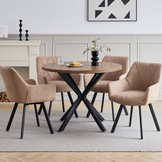 Nordic Style Swivel Dining Chairs With Arms, Fabric Upholstered Accent Chairs,Metal Legs, 360° Swivel Kitchen Chairs