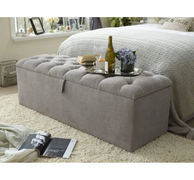 45cm Wide Tufted Rectangle Solid Colour Footstool Ottoman