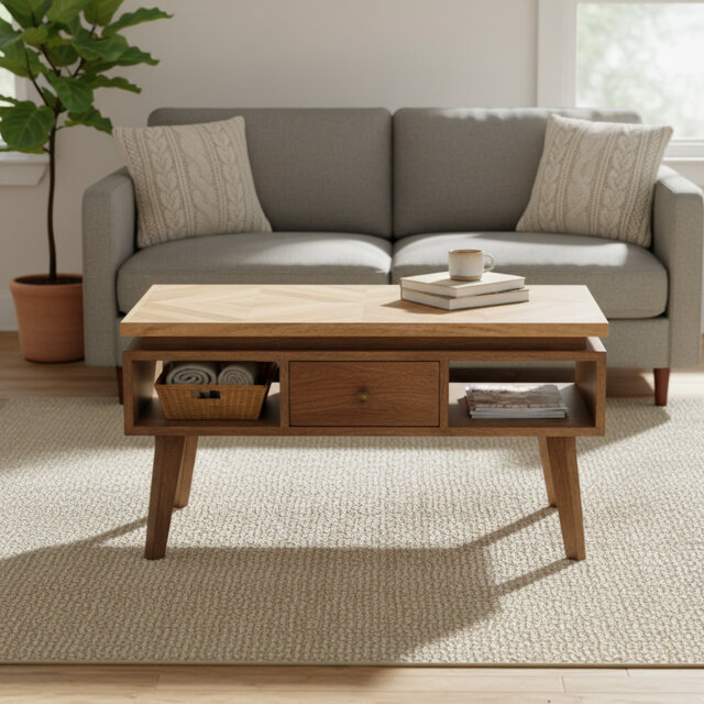 Lawford Solid Wood Four Leg Coffee Table with Storage