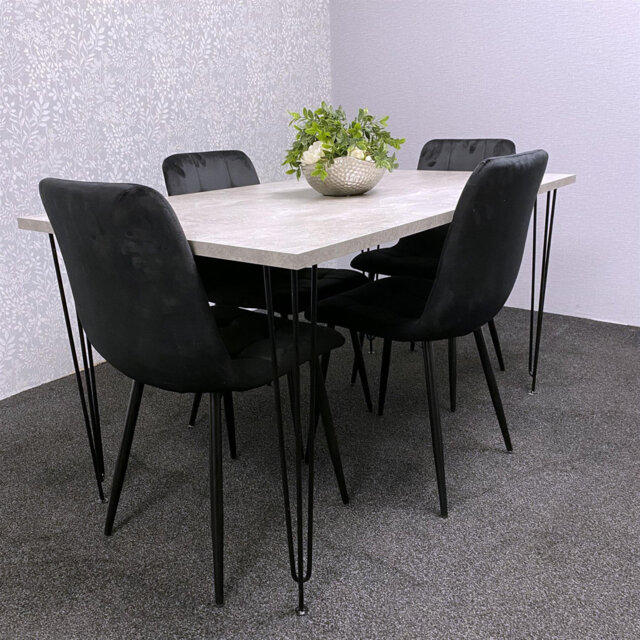 Dining Table with Hairpin Legs & 4 Velvet Chairs Set for Kitchen & Dining Room
