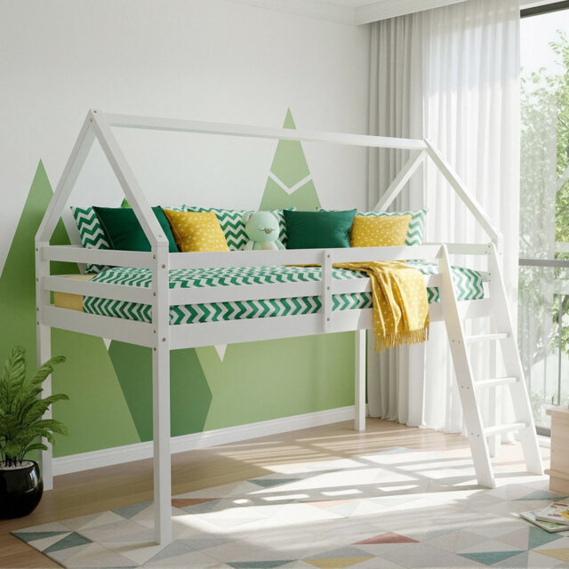 Single (3') Mid Sleepers Bed Frame with Built-in Ladder Included