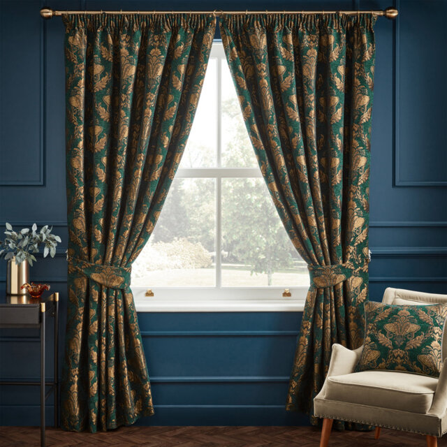 Shiraz Floral Damask Pencil Pleat Curtains
