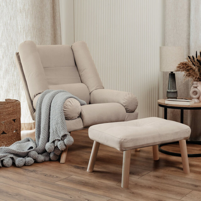 LILA Recliner Chair with Footstool Upholstered on Legs