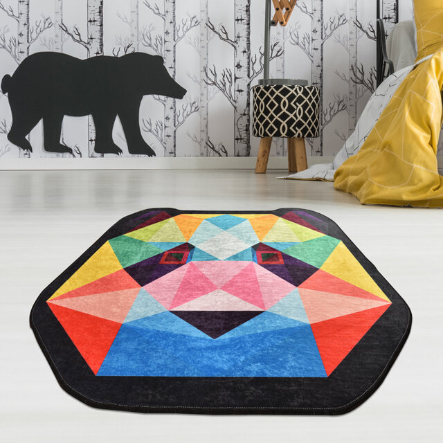 Mantorville Enjoy Panda Shaggy Blue/Yellow/Black Rug