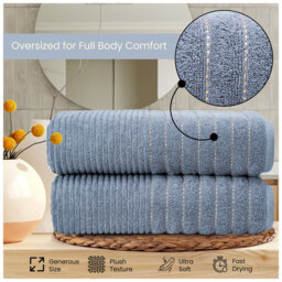 Premium Ribbed Cotton Bathroom Towel Collection, Soft & Plush, Fast Absorbing Hand, Bath Towels & Bath Sheets - 2 Pack
