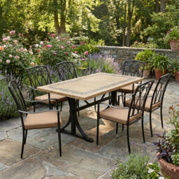 CHARLESTON Stone Dining Table with 6 ASCOT Chairs Garden Set