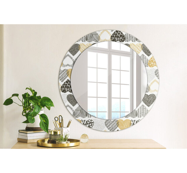 Huldar Round Glass Framed Wall Mounted Accent Mirror in White/Black/Yellow